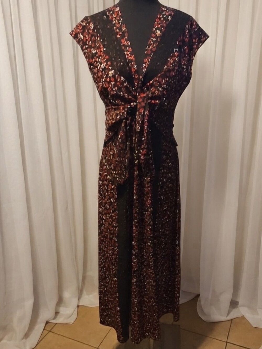 Thakoon Black Maxi Dress with Rust and Cream Floral Print